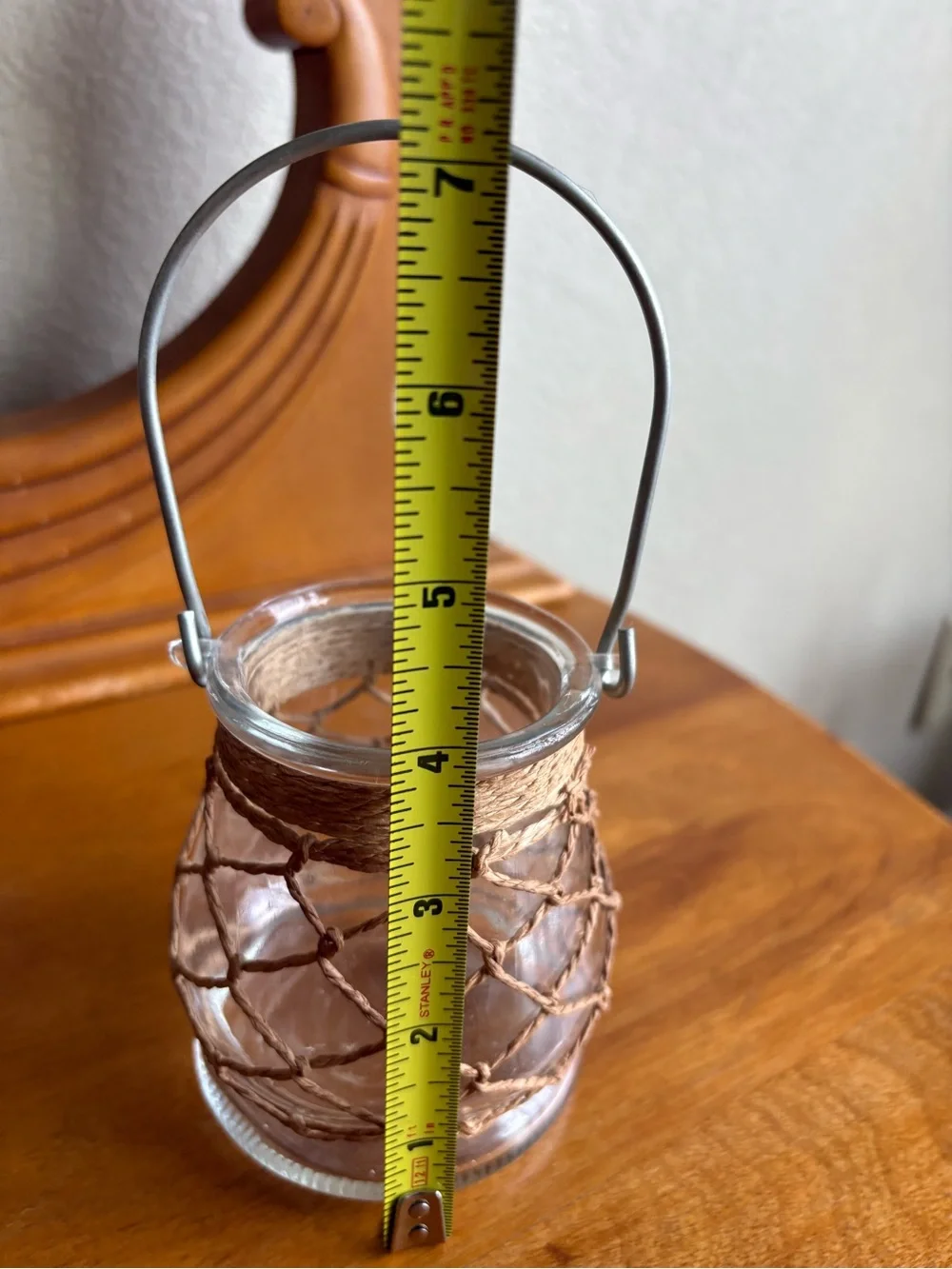 Glass Lantern Vase with Brown Twine Netting - Home Accents